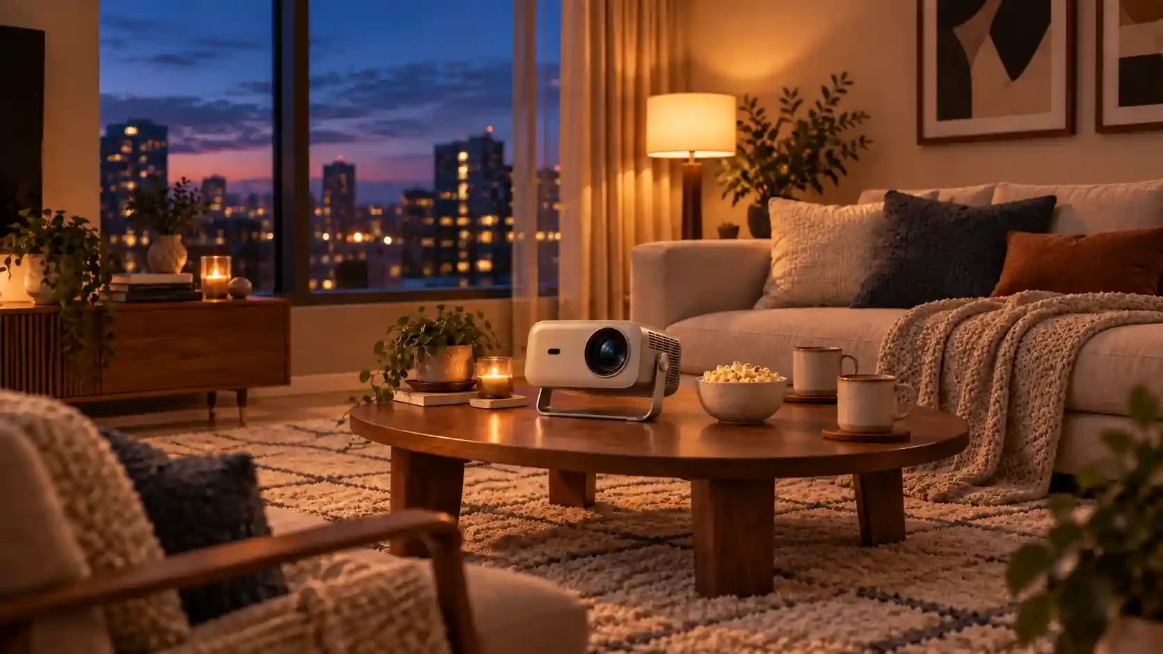 Projector in a warm living room