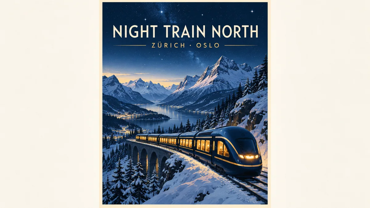 Night Train North alpine sleeper train travel poster generated with GPT Image 2.5