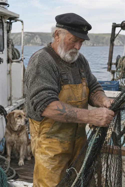 Photorealistic portrait of a sailor repairing a net generated by GPT Image 2.5 Sunburst